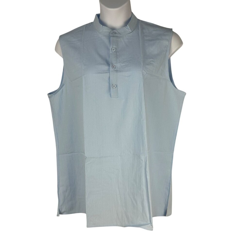 Hawalili Womens Sleeveless Light Blue Mandarin Collar Top XL Polyester Blend New